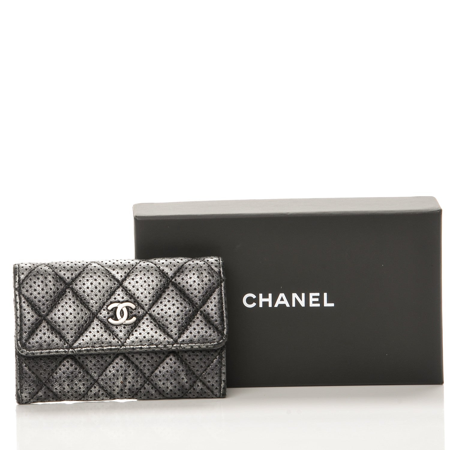 Chanel Metallic Calfskin Perforated Quilted Card Holder Grey 9 of 9