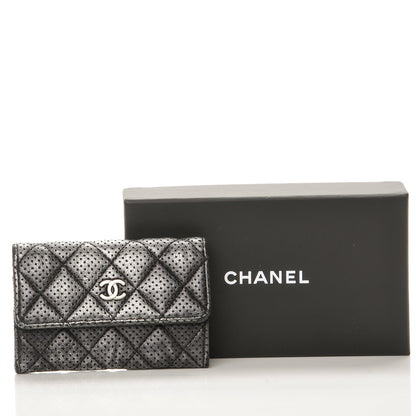 Chanel Metallic Calfskin Perforated Quilted Card Holder Grey 9 of 9