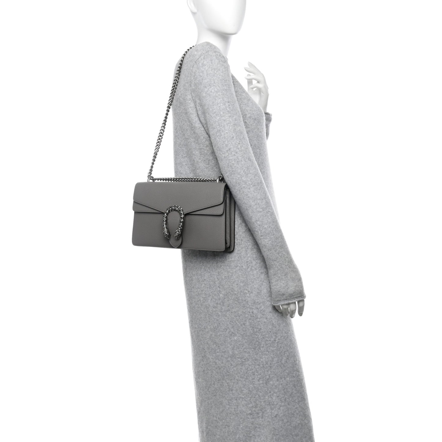 Pebbled Calfskin Small Dionysus Shoulder Bag Dusty Grey