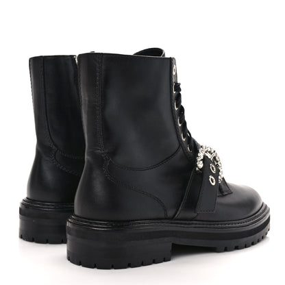 Jimmy Choo Calfskin Crystal Embellished Cora Flat Combat Boots 40 Black 4 of 7