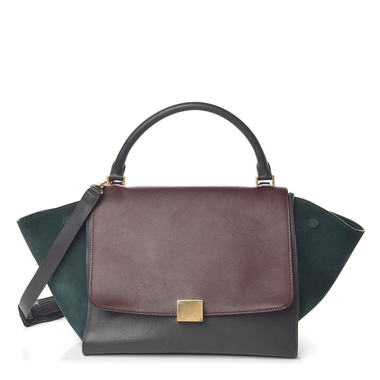 Celine Smooth Calfskin Suede Medium Tri-Color Trapeze Burgundy 1 of 18