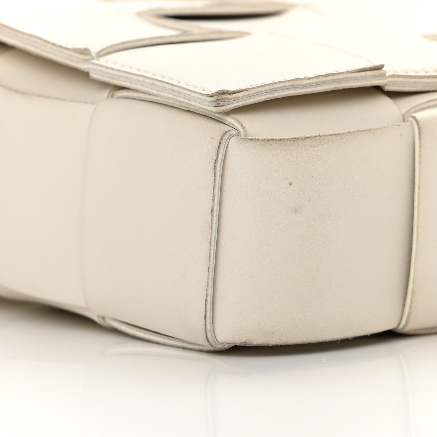 Lambskin Maxi Intrecciato Cassette Crossbody Bag White