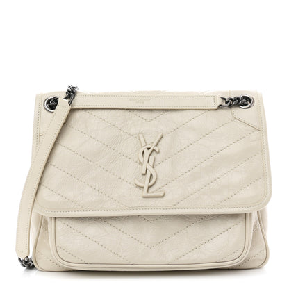 Saint Laurent Crinkled Calfskin Matelasse Monogram Medium Niki Chain Satchel Crema Soft 1 of 10