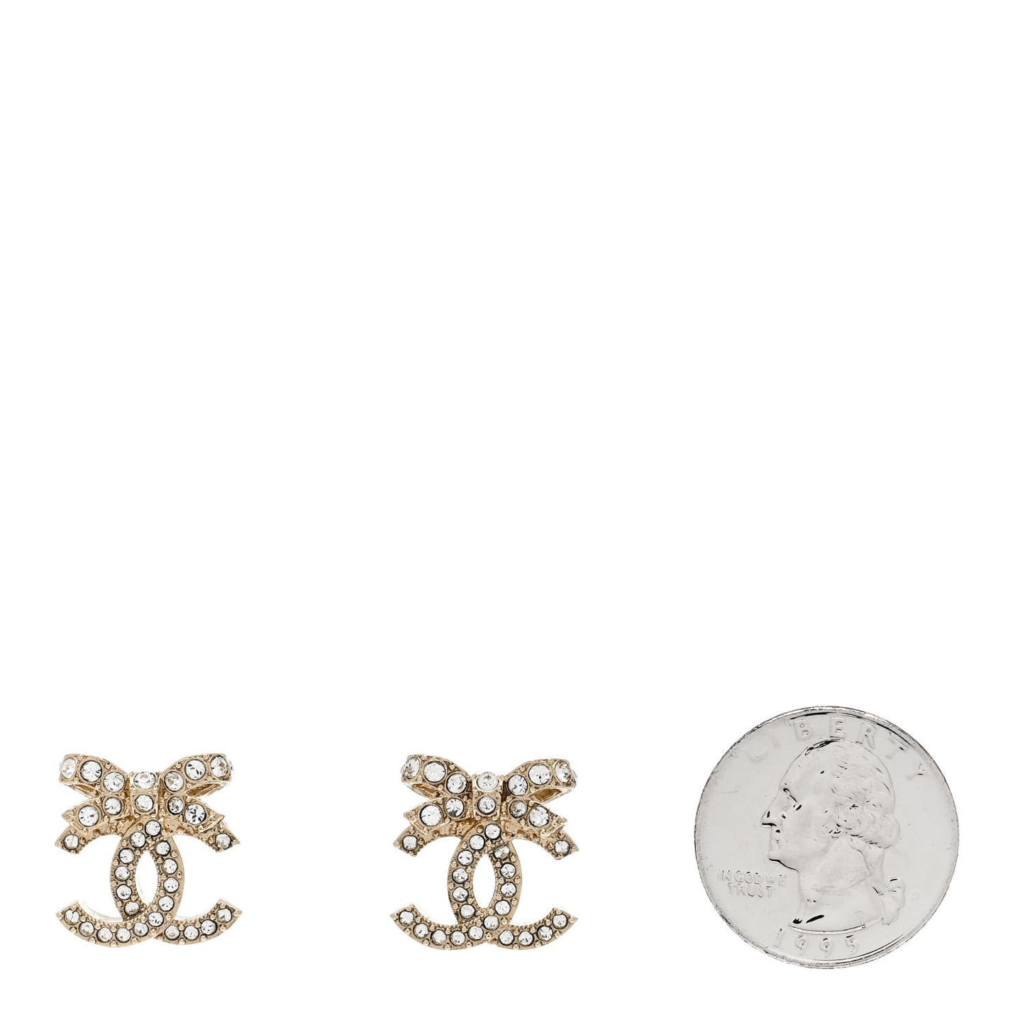 Crystal CC Bow Dangle Earrings Gold