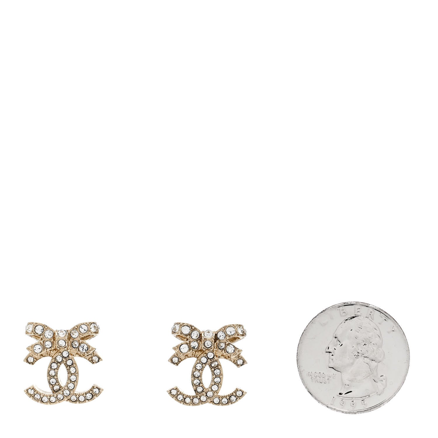 Chanel Crystal CC Bow Dangle Earrings Gold 2 of 4