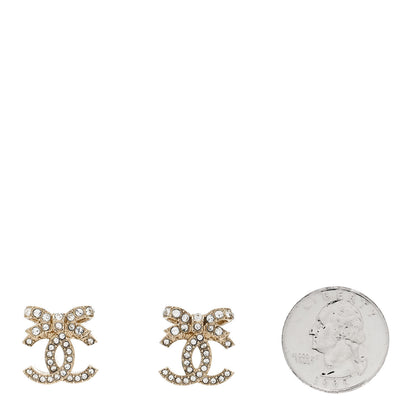 Chanel Crystal CC Bow Dangle Earrings Gold 2 of 4