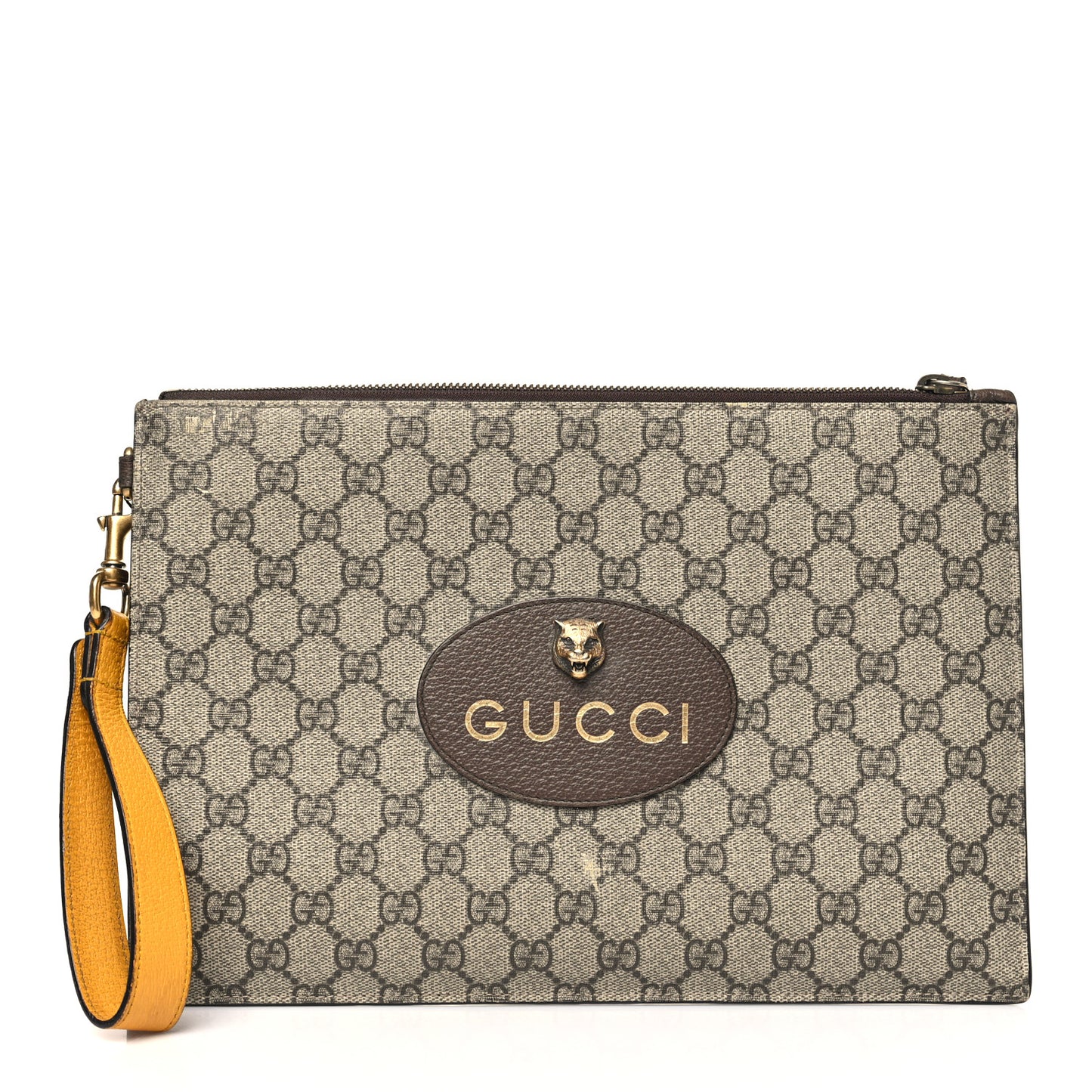 GG Supreme Monogram Neo Vintage Zip Wristlet Pouch Beige New Acero Crop