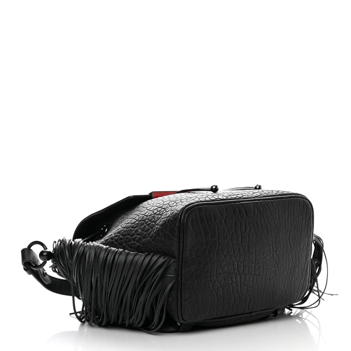 Pebbled Calfskin Fringe Lucky L Convertible Backpack Black