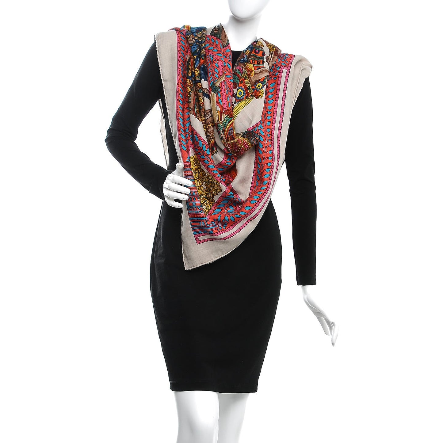 Cashmere Silk La Danse Du Cheval Shawl 140 Naturel Rose Vert