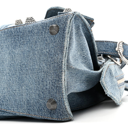 Balenciaga Washed Frayed Denim Crystal Neo Cagole City Handbag Blue 10 of 11