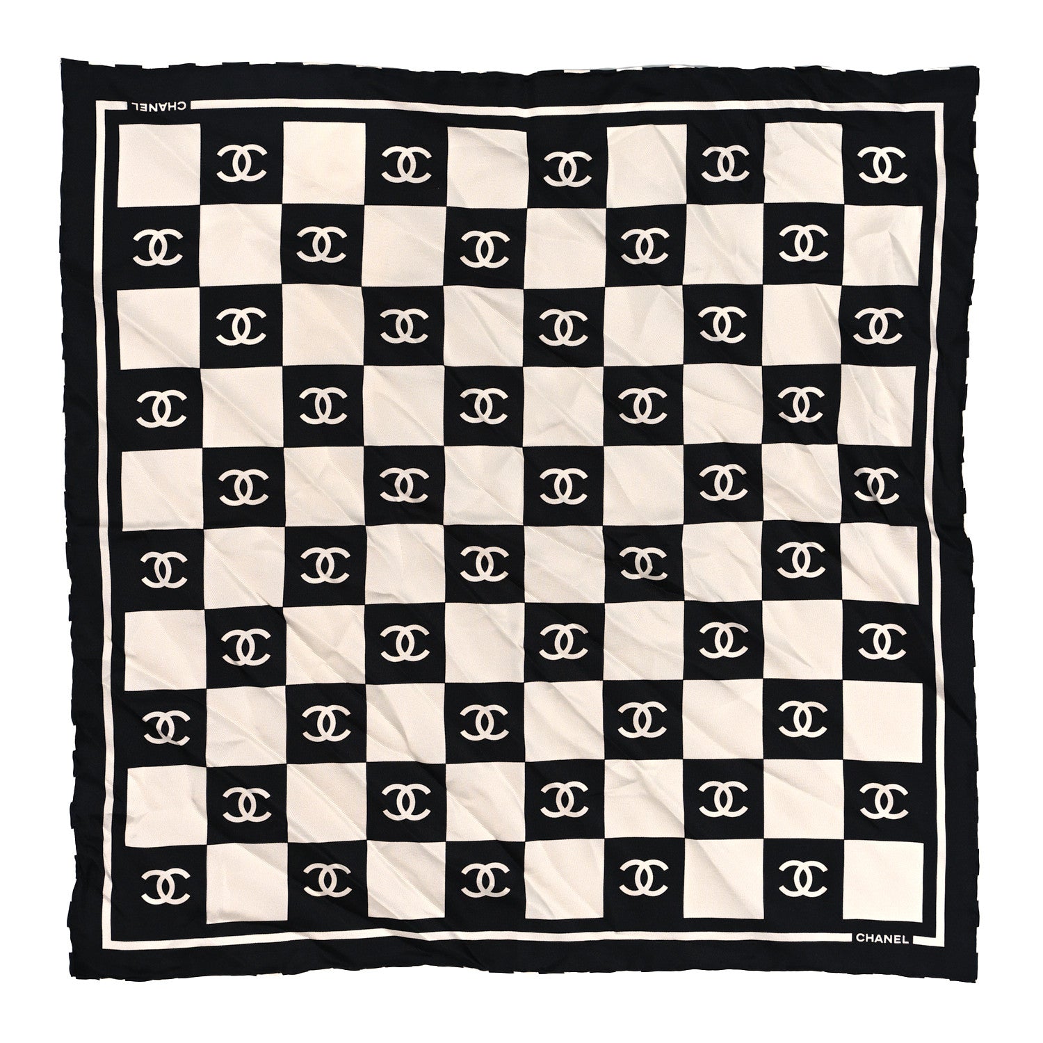 Chanel Silk CC Scarf Hair Tie Black White 2 of 4