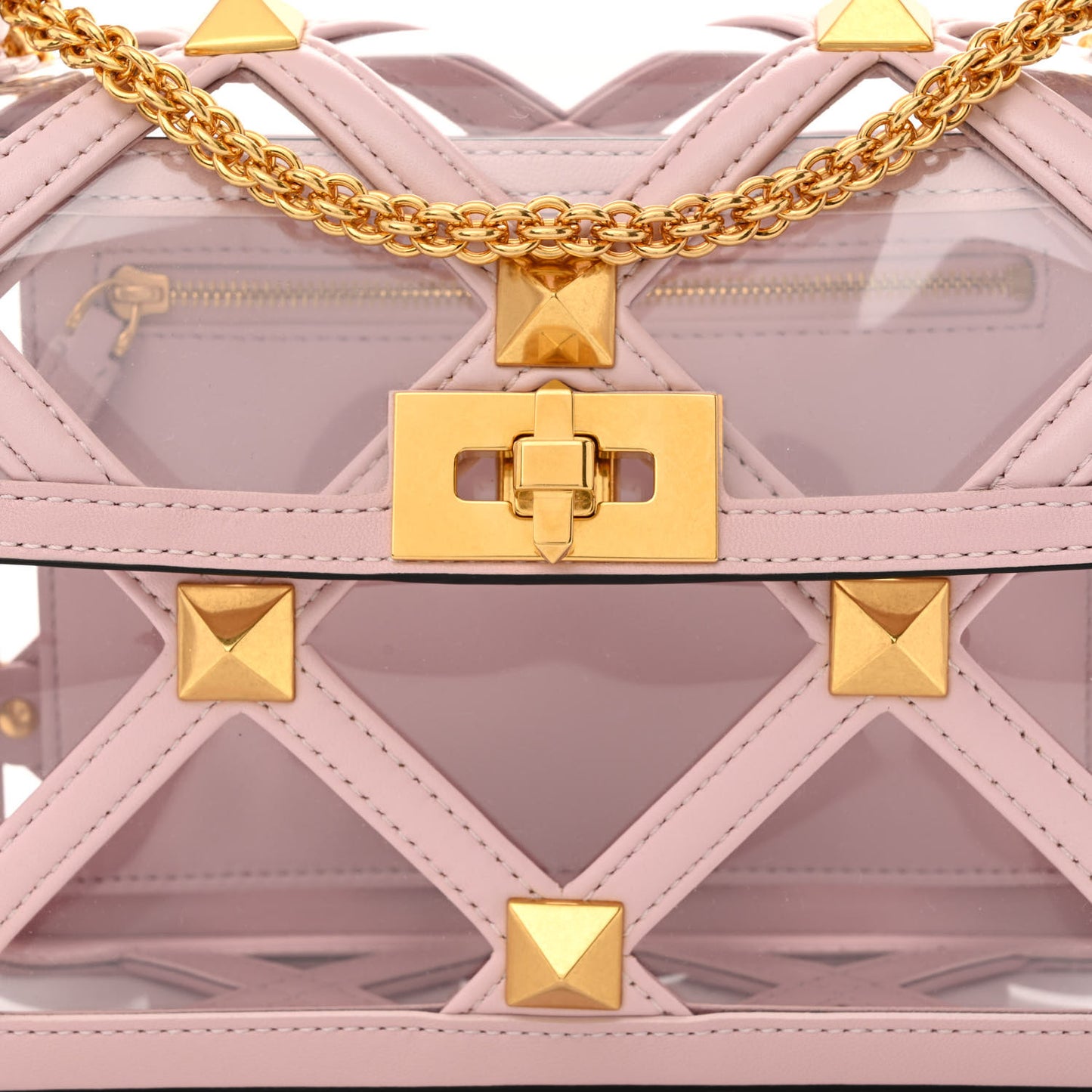 PVC Calfskin Medium Roman Stud Shoulder Bag Transparent Rose Quartz