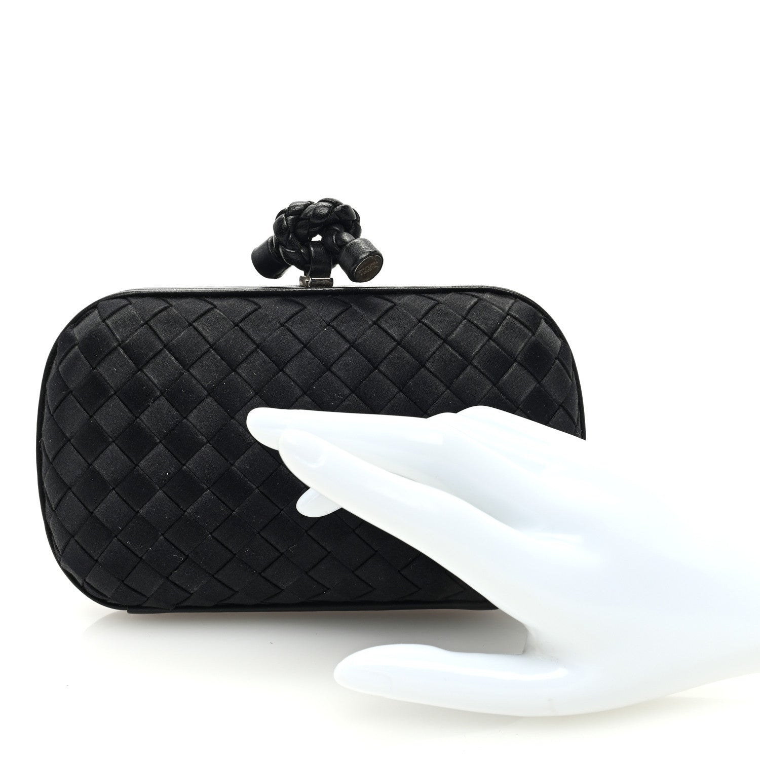 Bottega Veneta Satin Intreccio Impero Knot Clutch Black 2 of 7