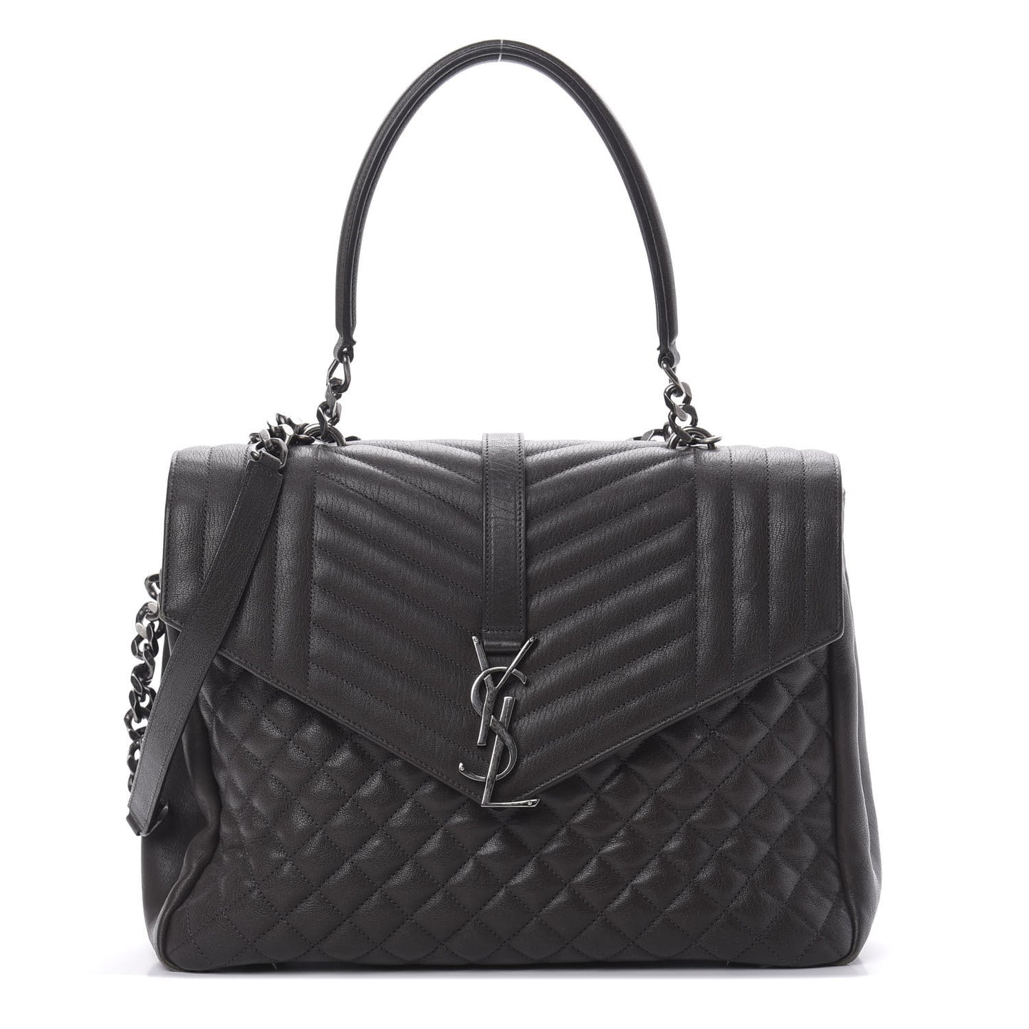 Sheepskin Tri-quilt Monogram Large College Satchel Asphalt