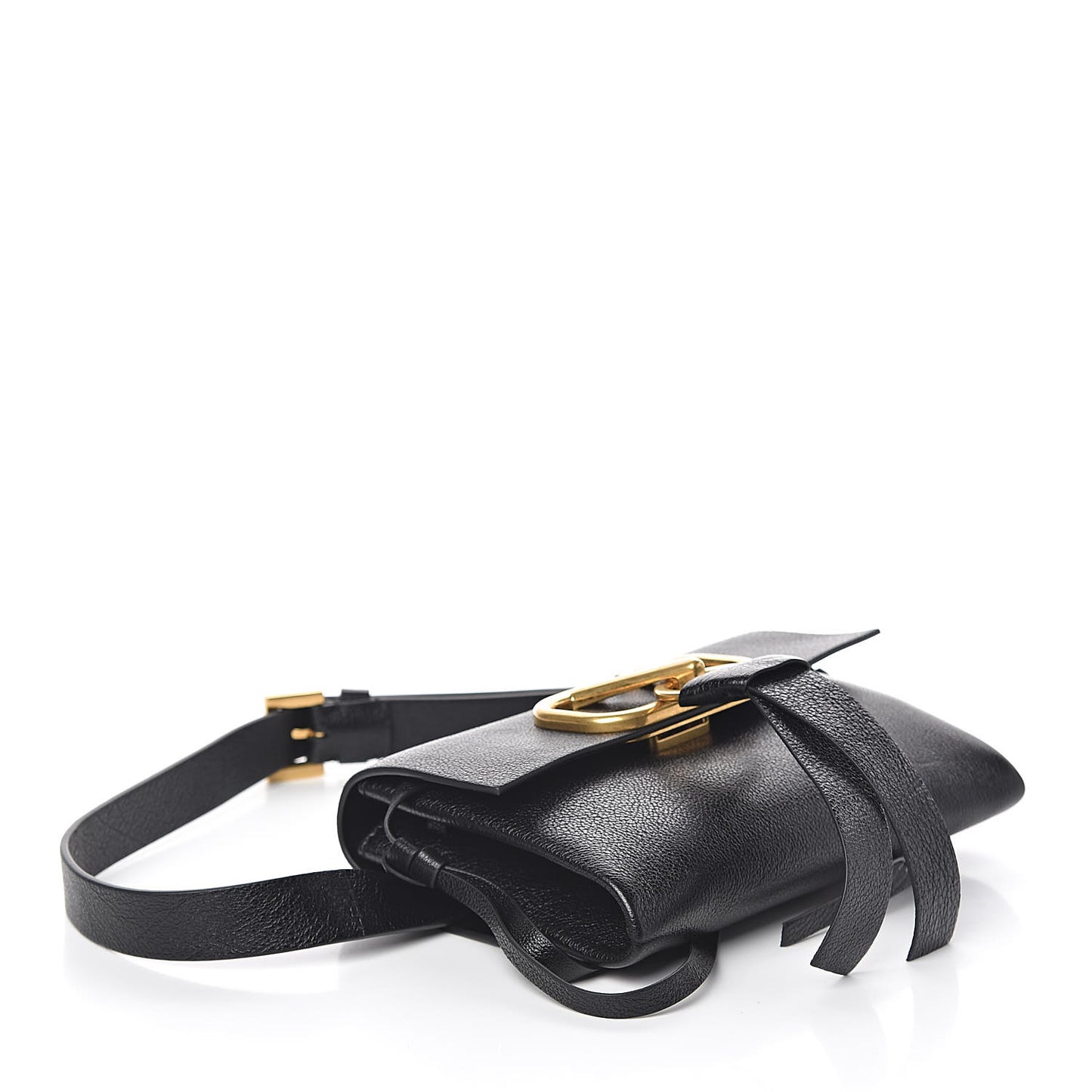 Textured Patent Calfskin VRing Belt Bag Black