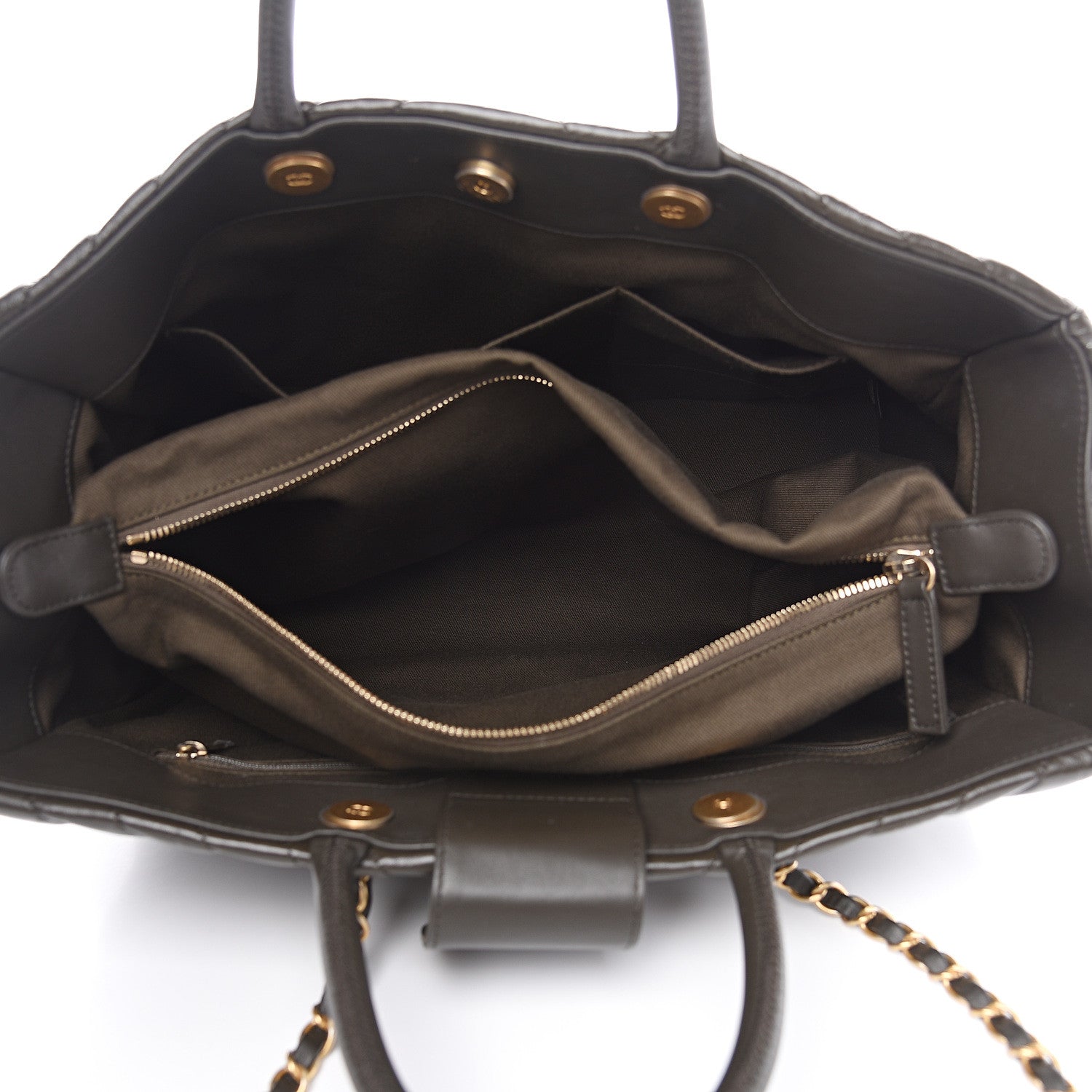 Chanel Aged Calfskin Chevron Large Coco Handle Shopping Tote Dark Green 5 of 11