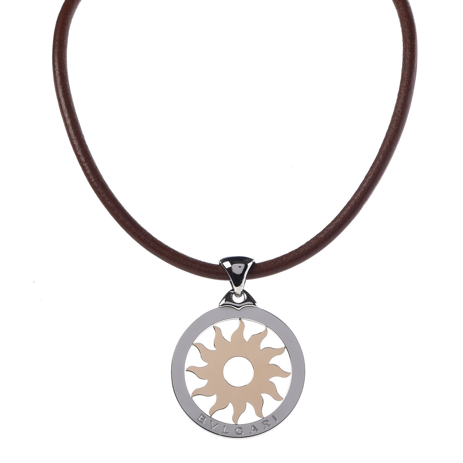 Bulgari 18K Yellow Gold Stainless Steel Tondo Sun Pendant Necklace 1 of 6