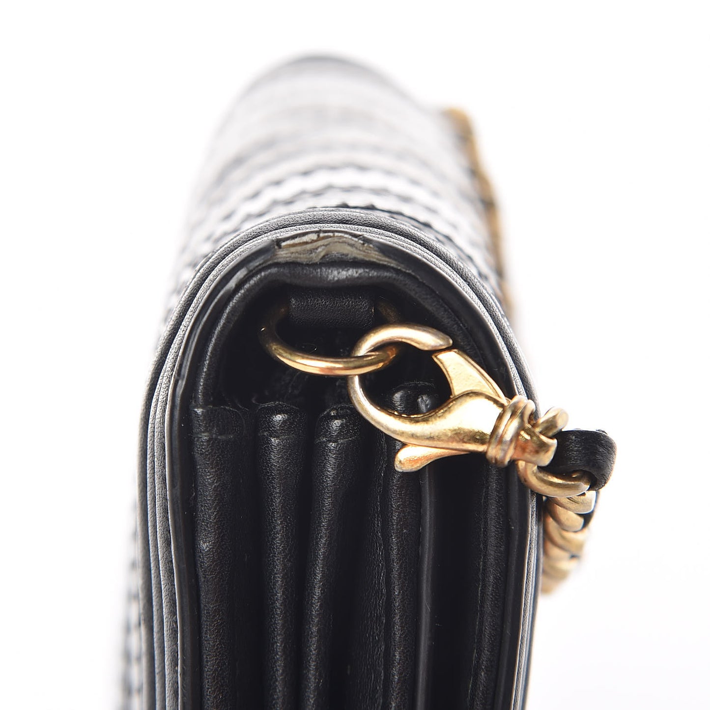 Calfskin Caviar Quilted Chevron Mixed Boy Wallet On Removable Chain Black