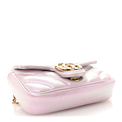 Gucci Iridescent Nappa Chevron Matelasse Super Mini GG Marmont Shoulder Bag Iridescent Escape Pink 3 of 9