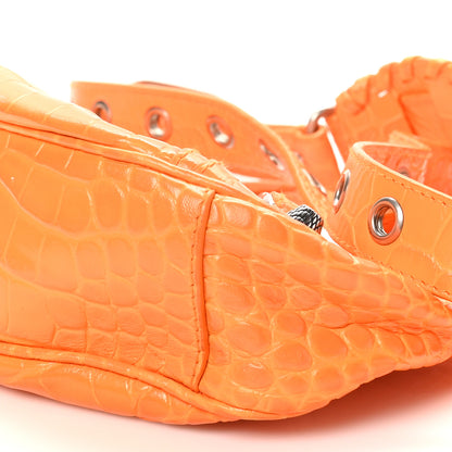 Balenciaga Extra Supple Calfskin Crocodile Embossed Le Cagole Shoulder Bag XS Pop Orange 10 of 10