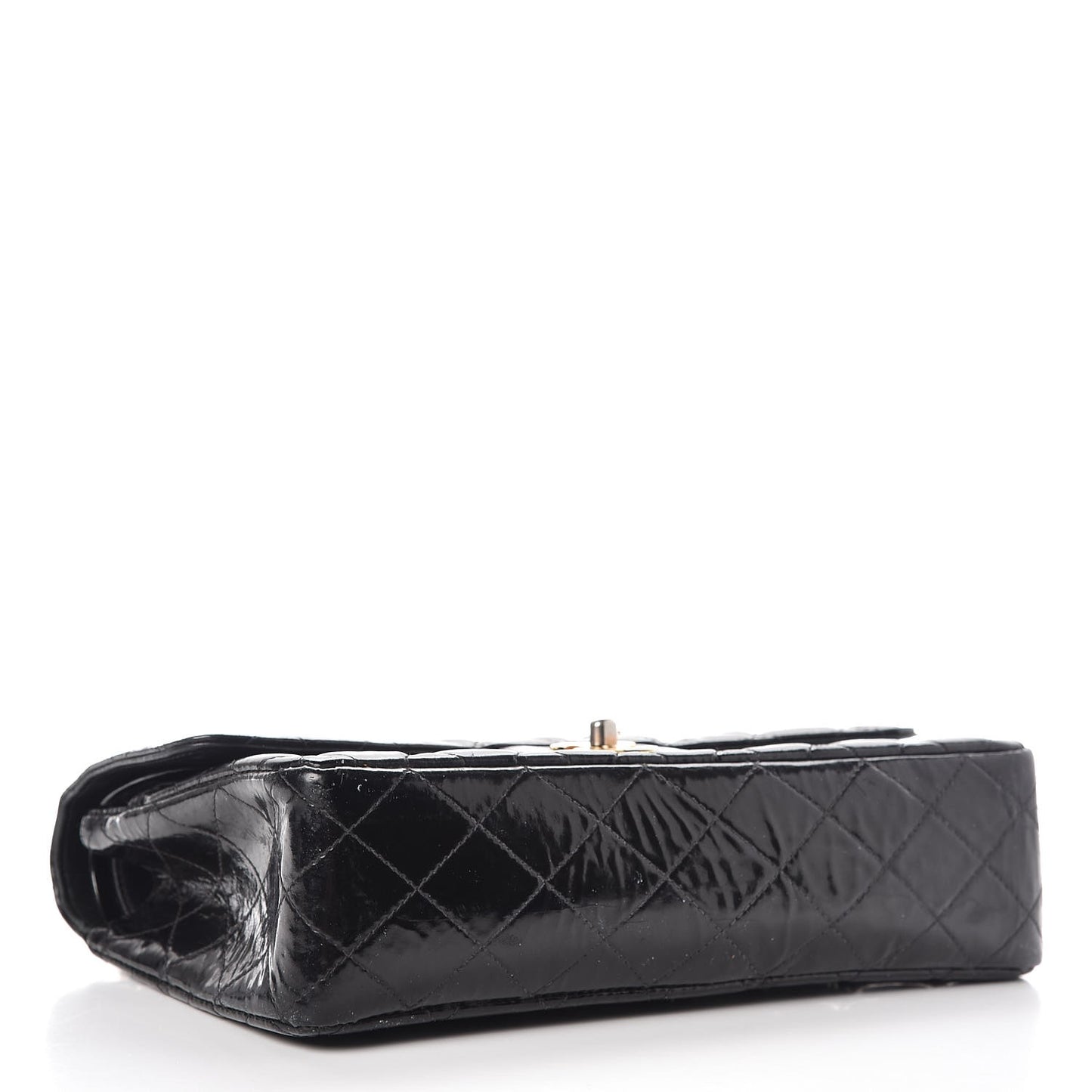 Patent Quilted Medium Double Flap Black