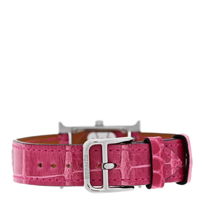 Hermes Stainless Steel Alligator Diamond Mother of Pearl 21mm Heure H Hour Quartz Watch Framboise 3 of 5