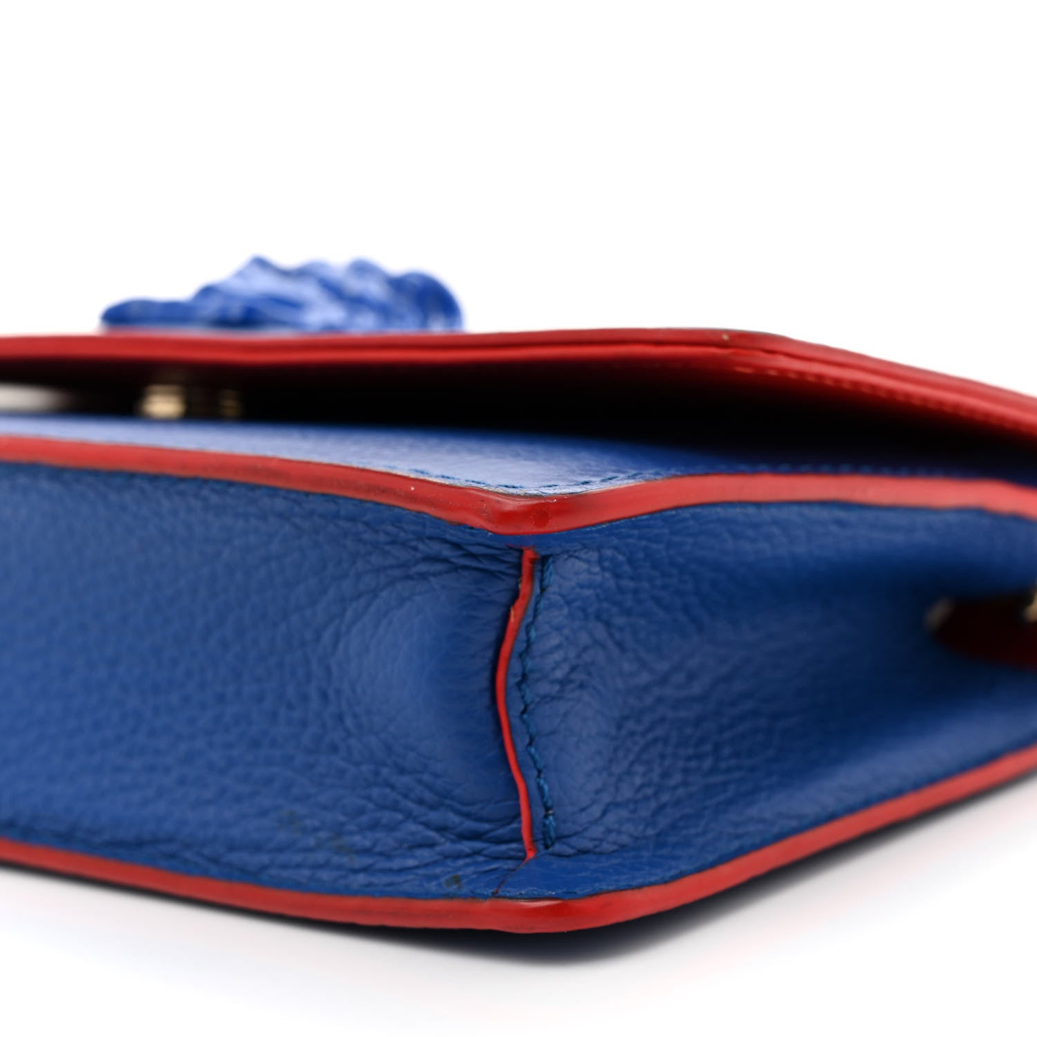 Versace Grained Calfskin Palazzo Chain Evening Bag Blue 9 of 14