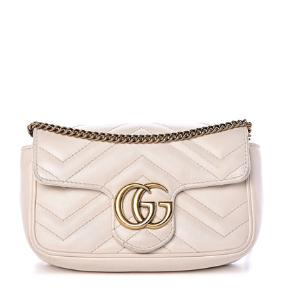 Gucci Calfskin Matelasse Super Mini GG Marmont Shoulder Bag White 1 of 18