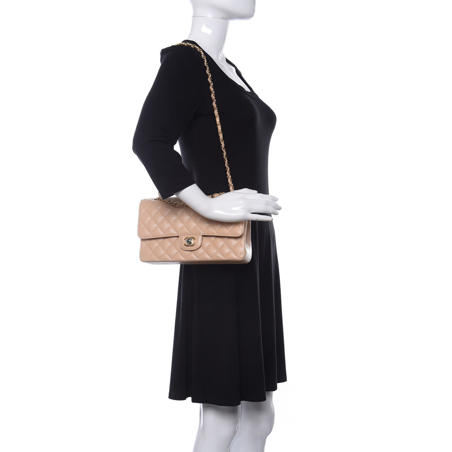 Chanel Caviar Quilted Medium Double Flap Beige 2 of 12