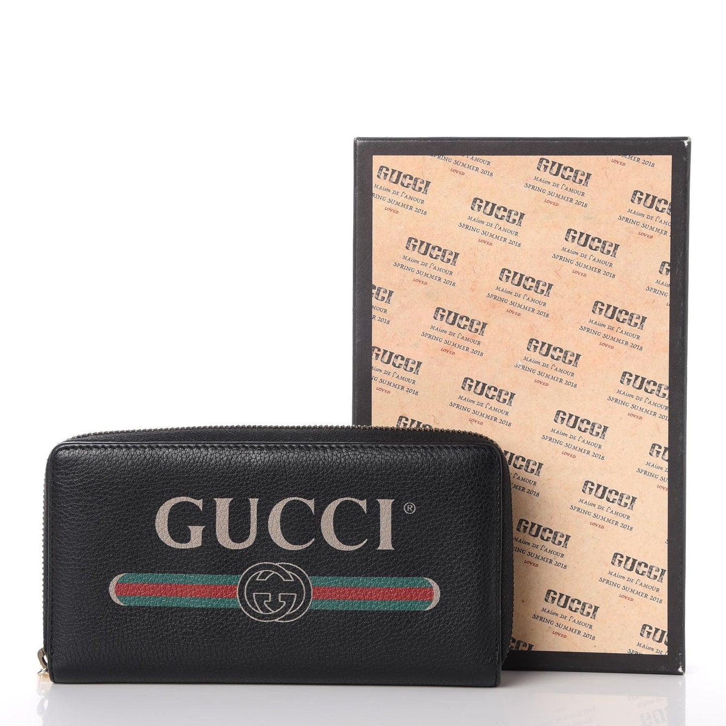 Calfskin Logo Zip Around Wallet Black