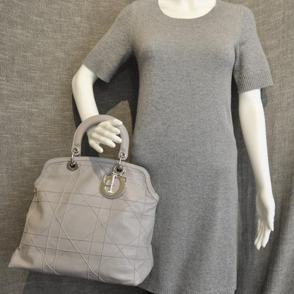 Christian Dior Lambskin Cannage Medium Granville Tote Grey 3 of 10
