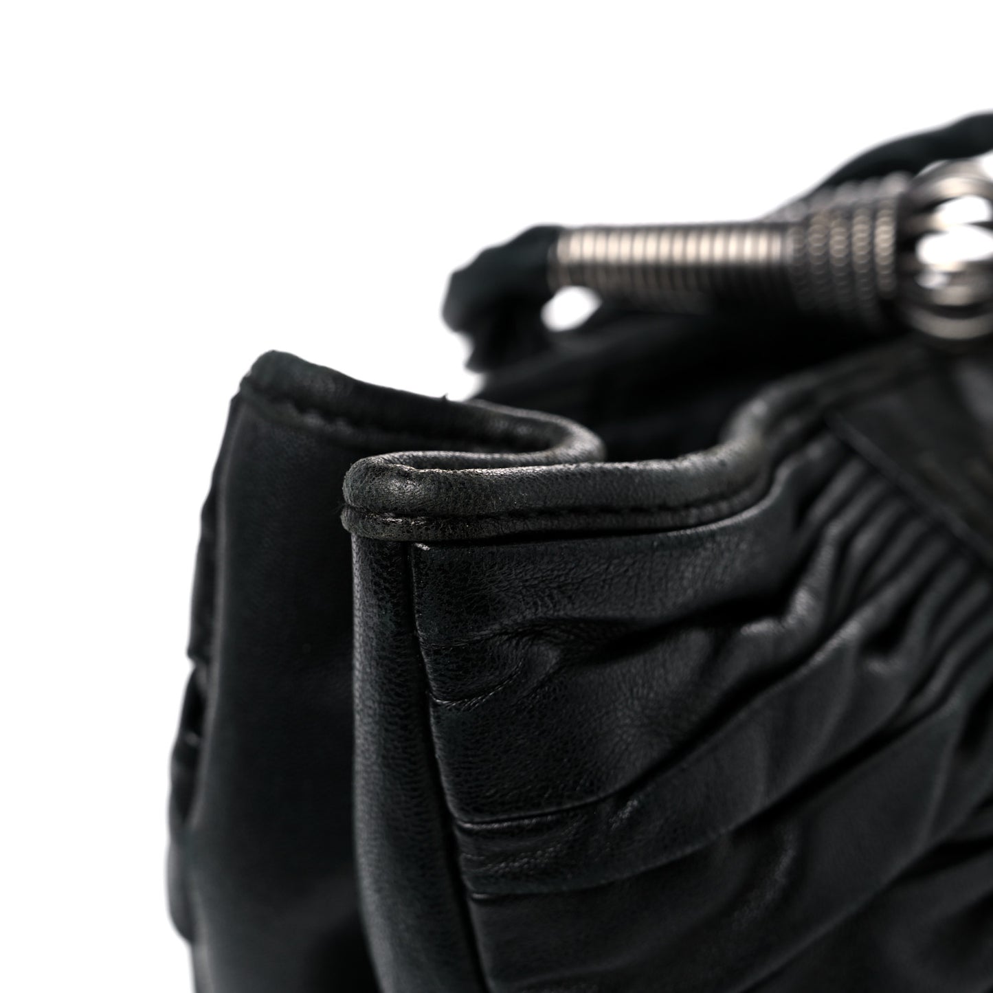 Lambskin Plisse Pleated Basket Tote Bag Black