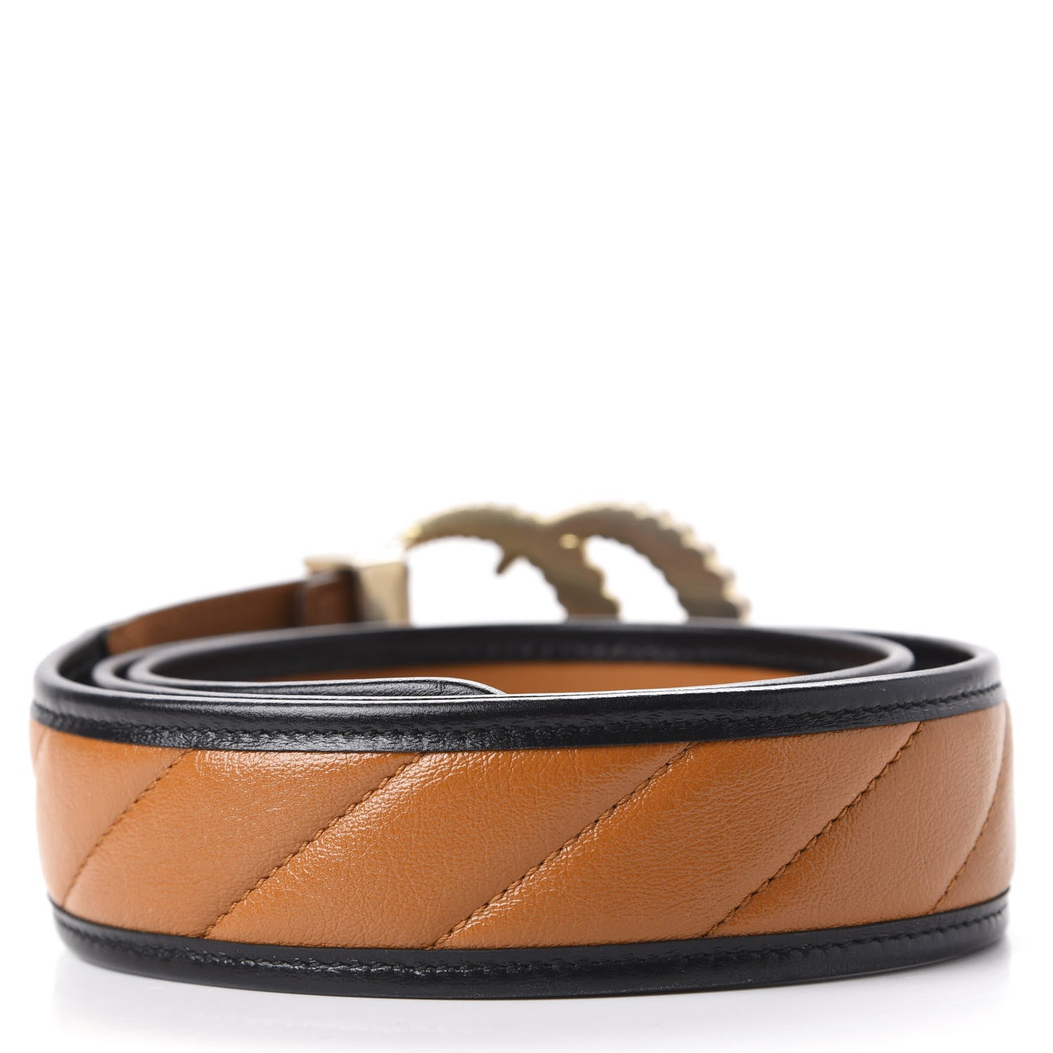 Gucci Azalea Calfskin Matelasse Diagonal Torchon Double G 40mm Belt 90 36 Cognac Black 2 of 5