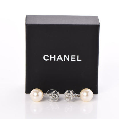 Chanel Crystal Pearl CC Drop Earrings Silver 5 of 5