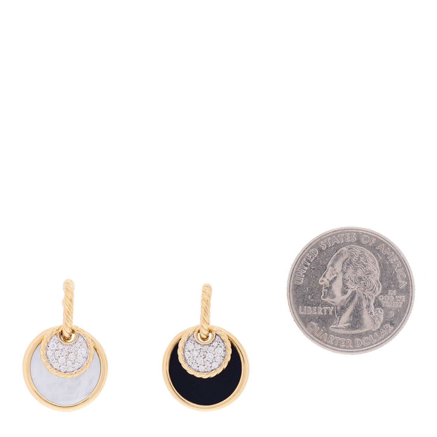 18K Yellow Gold Diamond Mother of Pearl Black Onyx Elements Convertible Drop Earrings