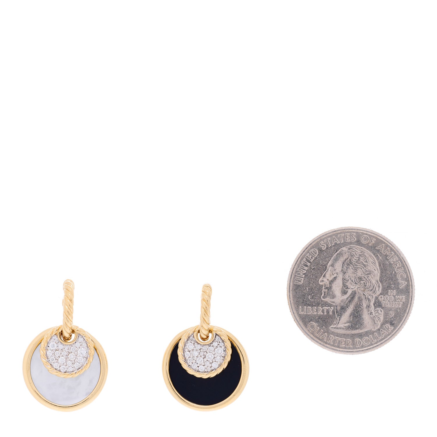 David Yurman 18K Yellow Gold Diamond Mother of Pearl Black Onyx Elements Convertible Drop Earrings 2 of 3