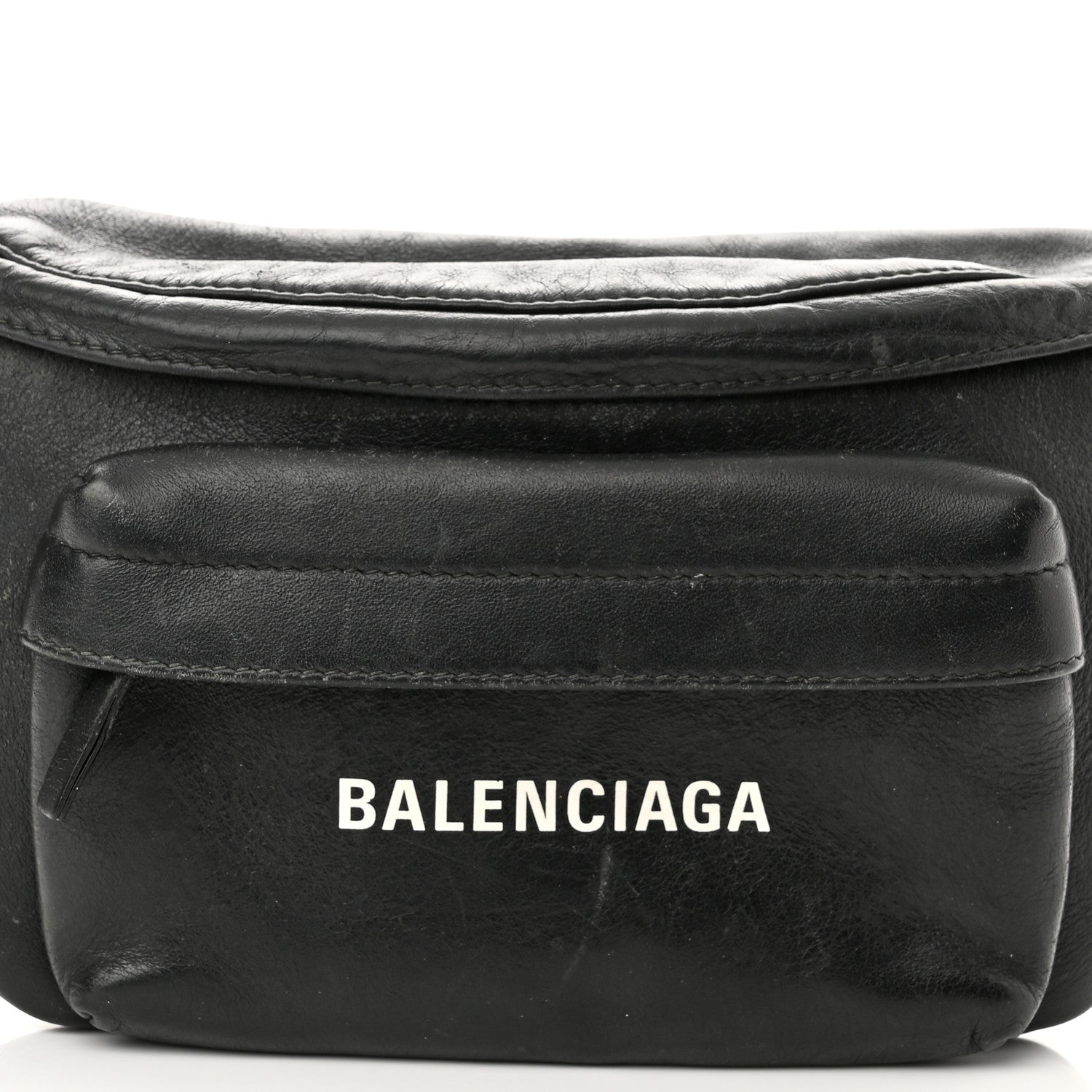 Balenciaga Smooth Calfskin Logo Large Everyday Beltpack Black White 7 of 15