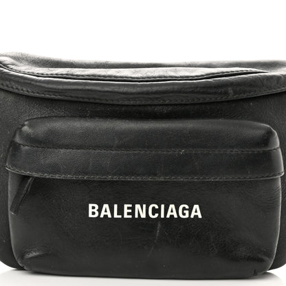 Balenciaga Smooth Calfskin Logo Large Everyday Beltpack Black White 7 of 15