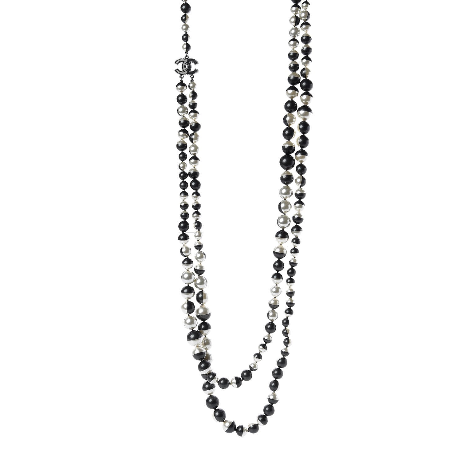Chanel Pearl Bead CC Long Necklace Silver Grey 1 of 6