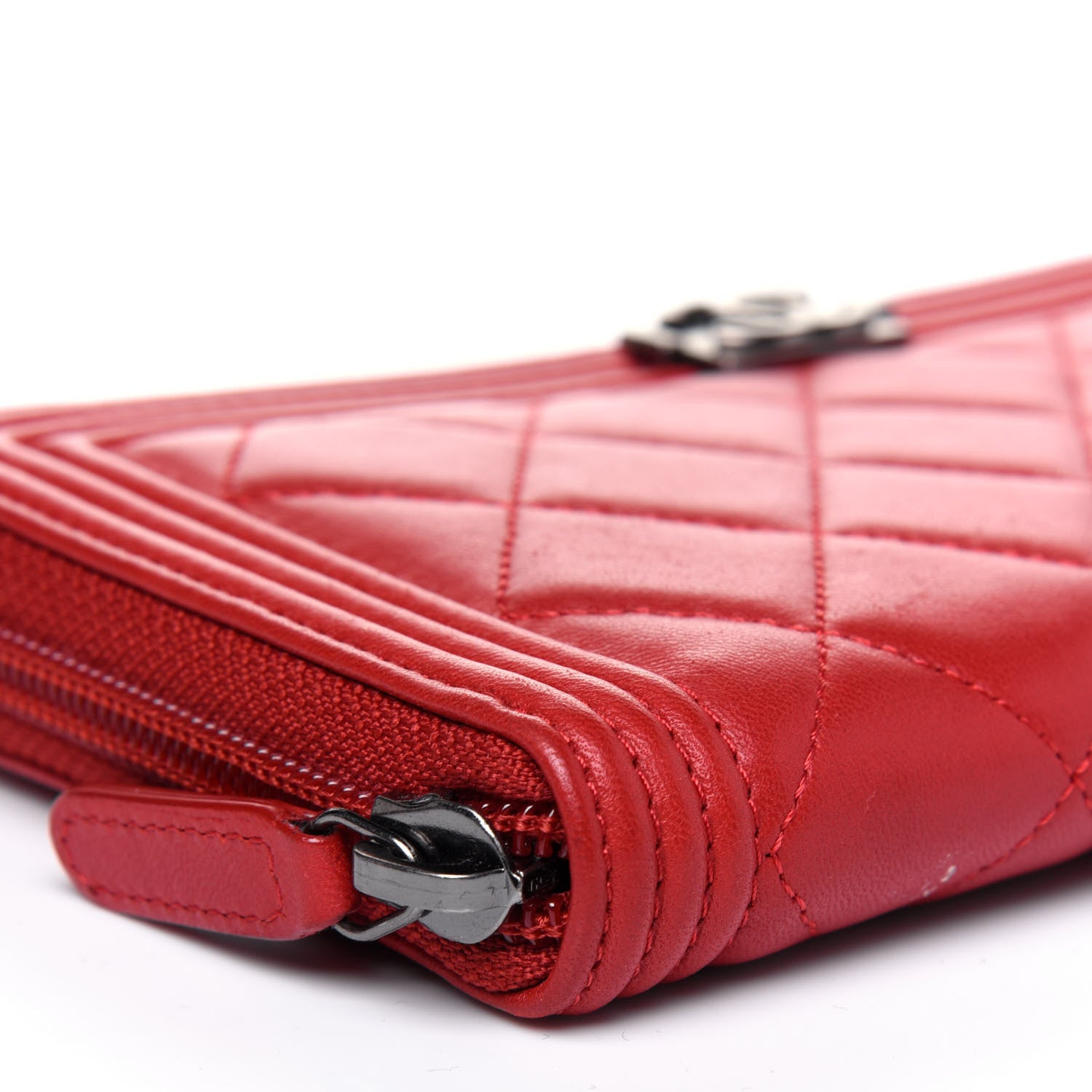Chanel Lambskin Quilted Boy Zip Around Wallet Red 13 of 16