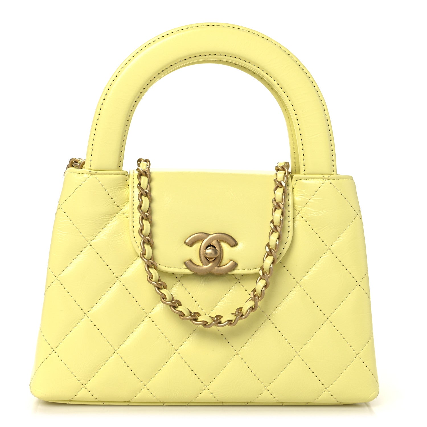 Chanel Shiny Aged Calfskin Quilted Nano Kelly Shopper Light Yellow 1 of 10