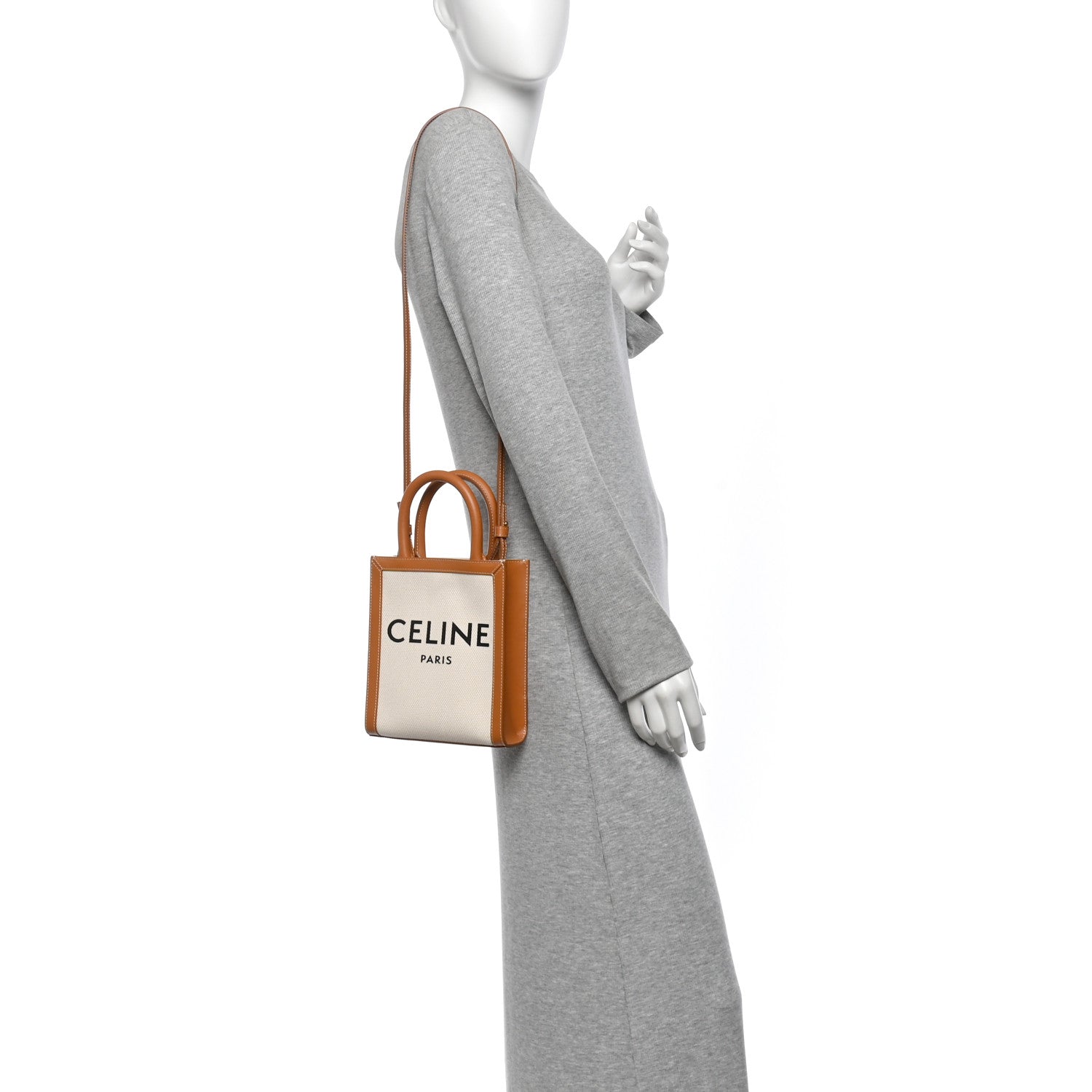 CELINE ミニ バーティカル カバ / Natural × Tan Celine Canvas Calfskin Mini Vertical Cabas Natural Tan 1982925