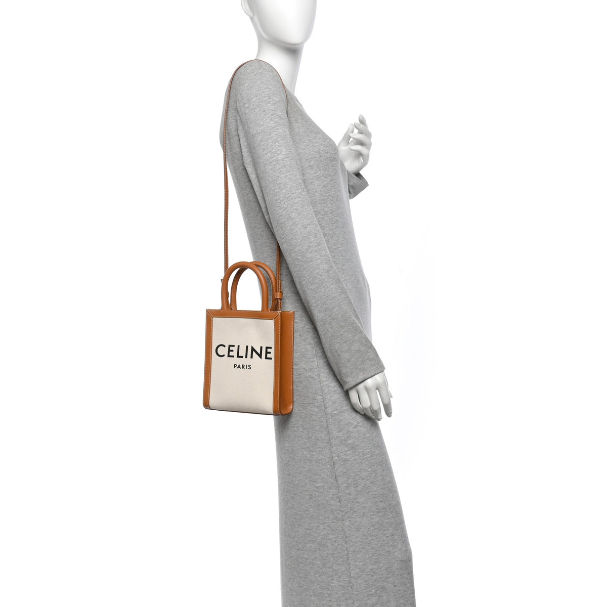 Celine Canvas Calfskin Mini Vertical Cabas Natural Tan 2 of 9
