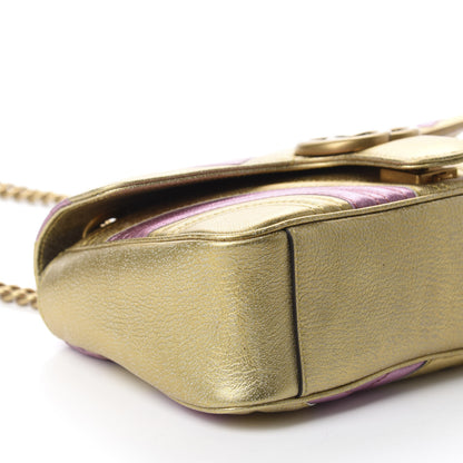 Gucci Metallic Calfskin Matelasse Small GG Marmont Shoulder Bag Gold Pink 6 of 10