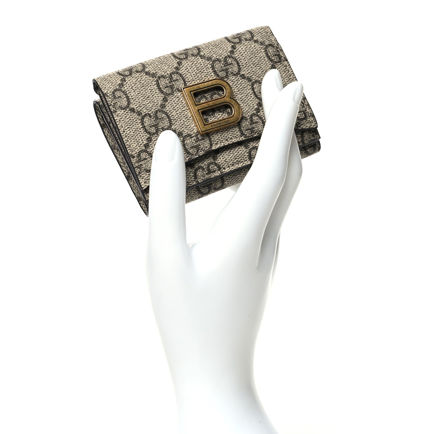 X BALENCIAGA GG Supreme Monogram Card Case Wallet Beige Ebony