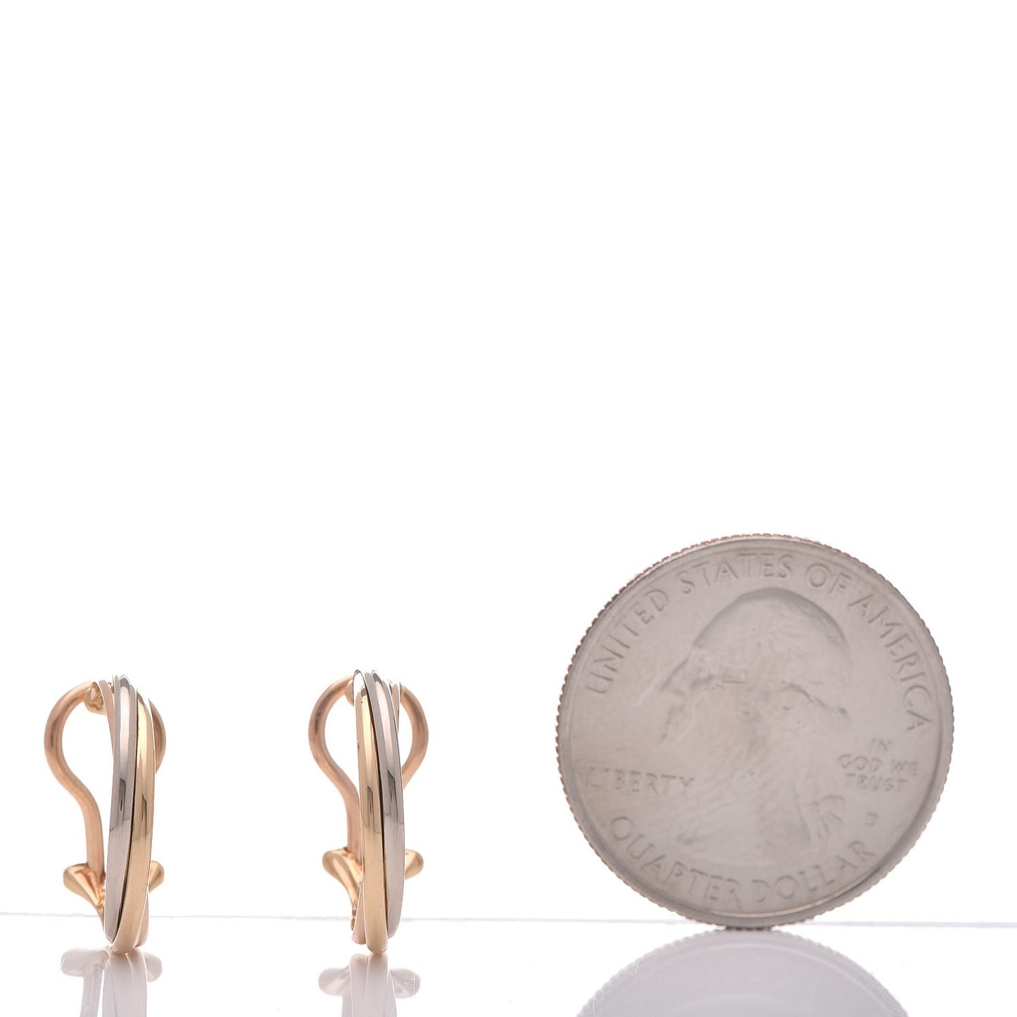 18K Pink Yellow White Gold Small Trinity Clip-On Hoop Earrings