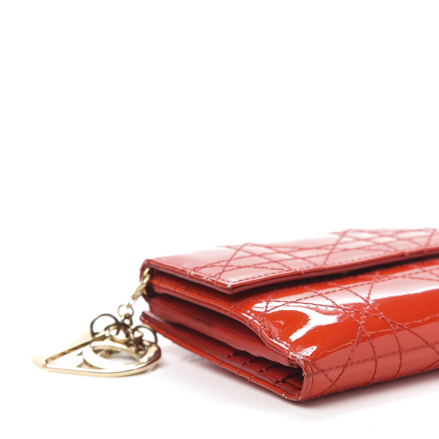 Christian Dior Patent Cannage Lady Dior Compact Wallet Red 7 of 12
