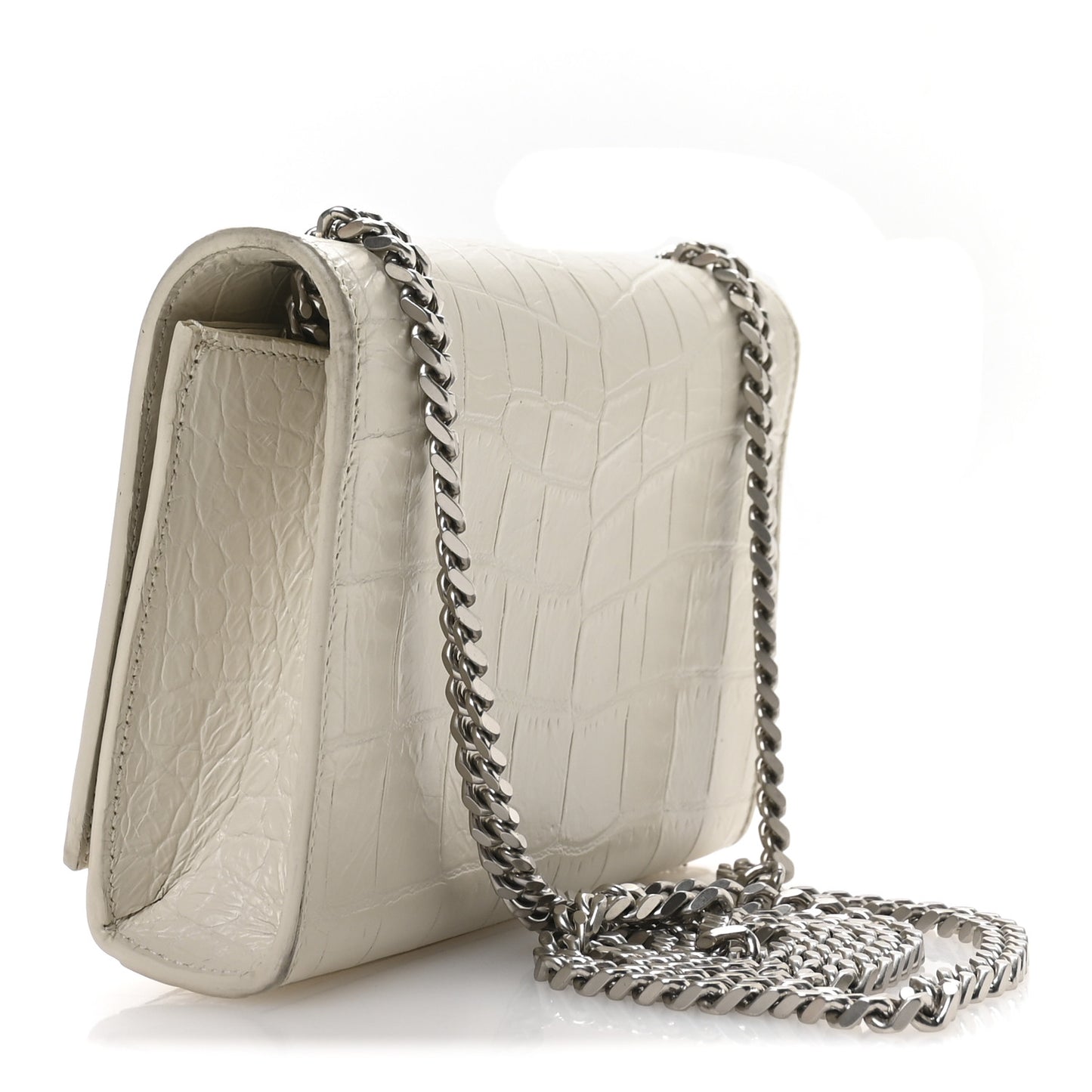 Calfskin Crocodile Embossed Small Classic Monogram Kate Tassel Satchel  Crema Soft
