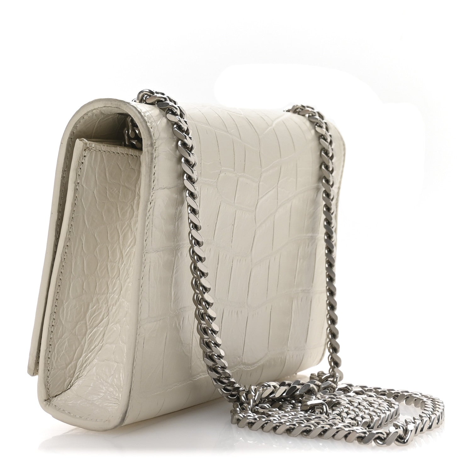 Saint Laurent Calfskin Crocodile Embossed Small Classic Monogram Kate Tassel Satchel  Crema Soft 3 of 10