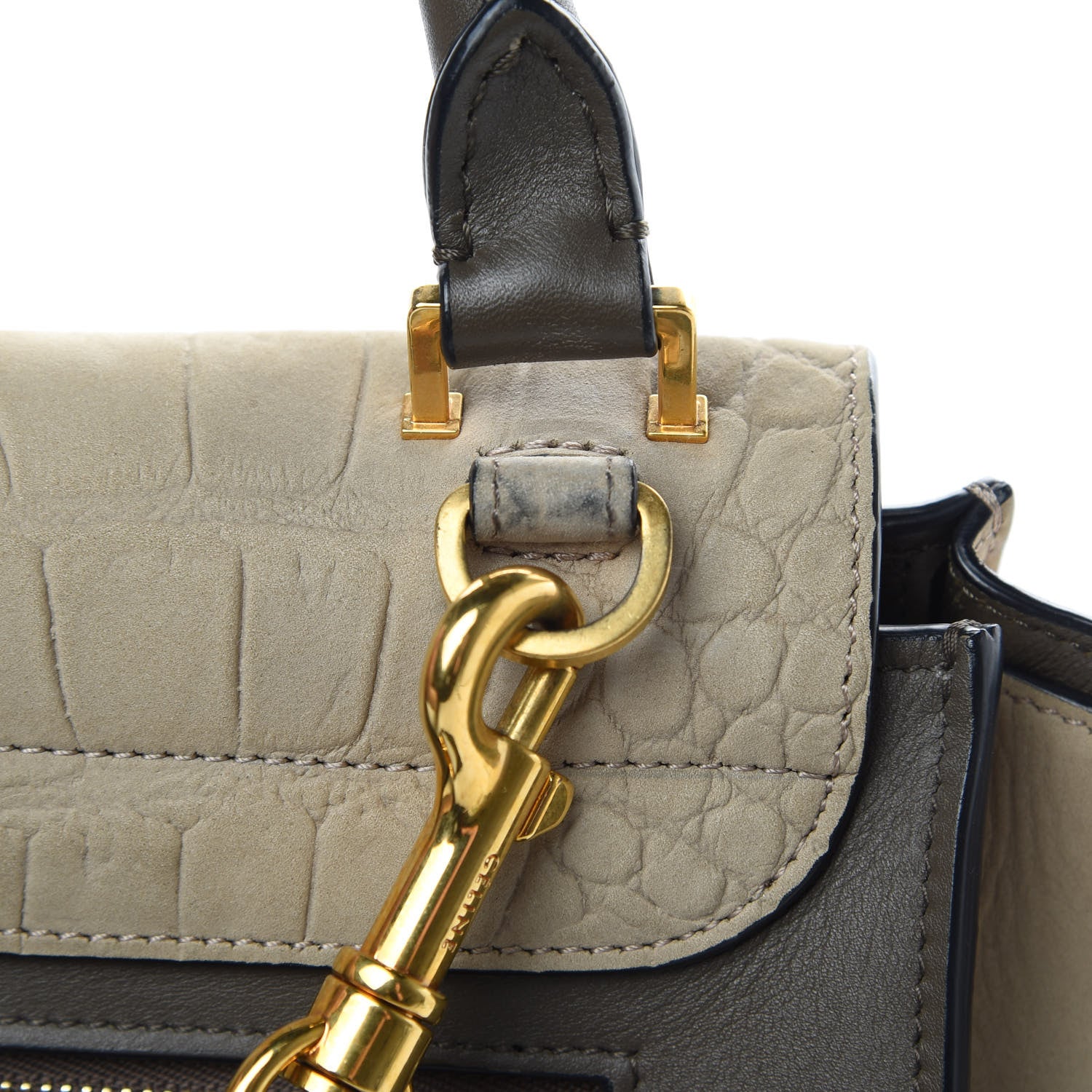 Celine Crocodile Embossed Calfskin Suede Medium Trapeze Taupe 16 of 17
